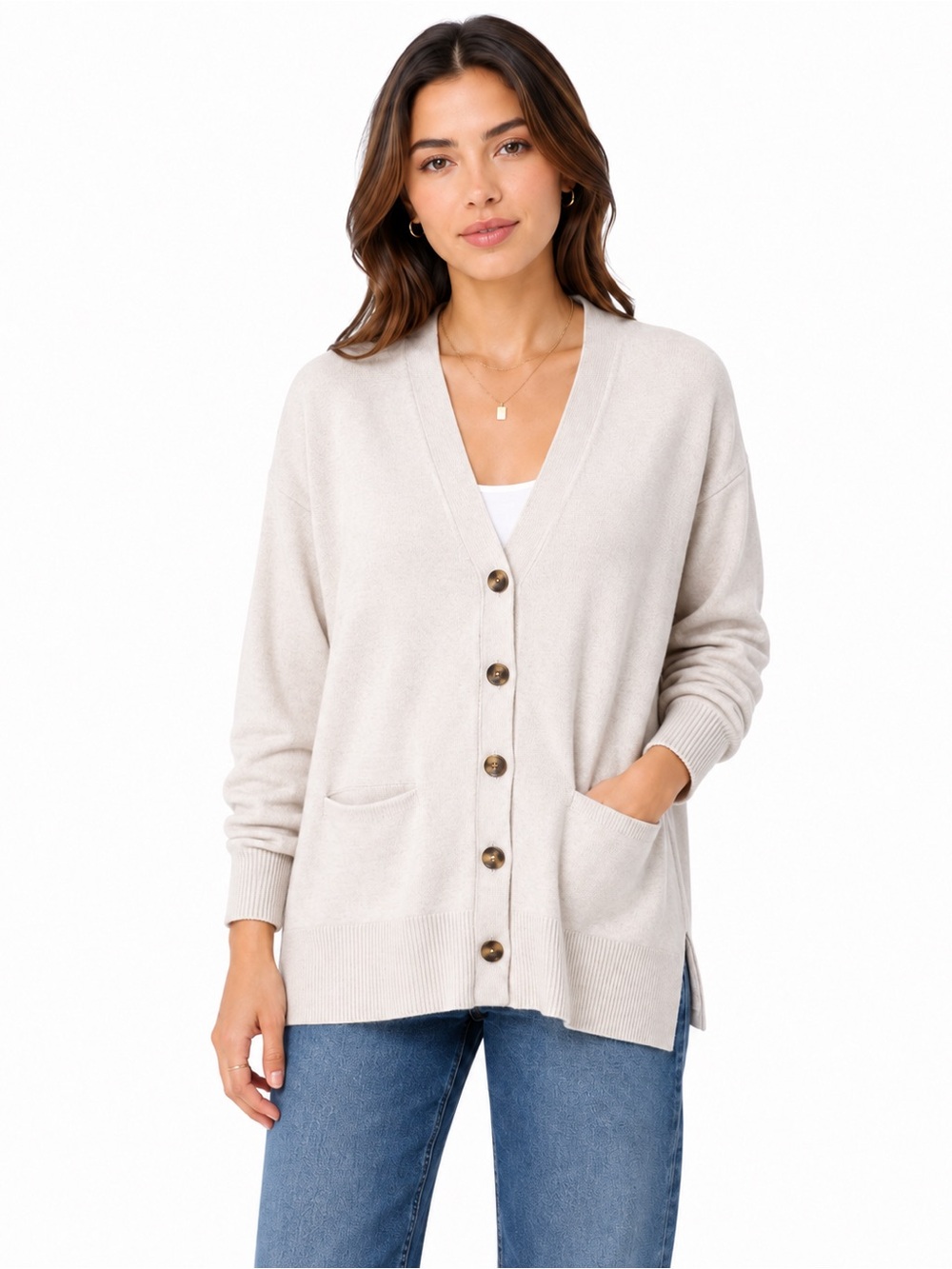 Madewell Miller V-Neck Cardigan Sweater Oatmeal Beige Button Front S